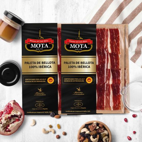 Paleta de bellota 100% ibérica D.O.P. Mota Loncheada a cuchillo